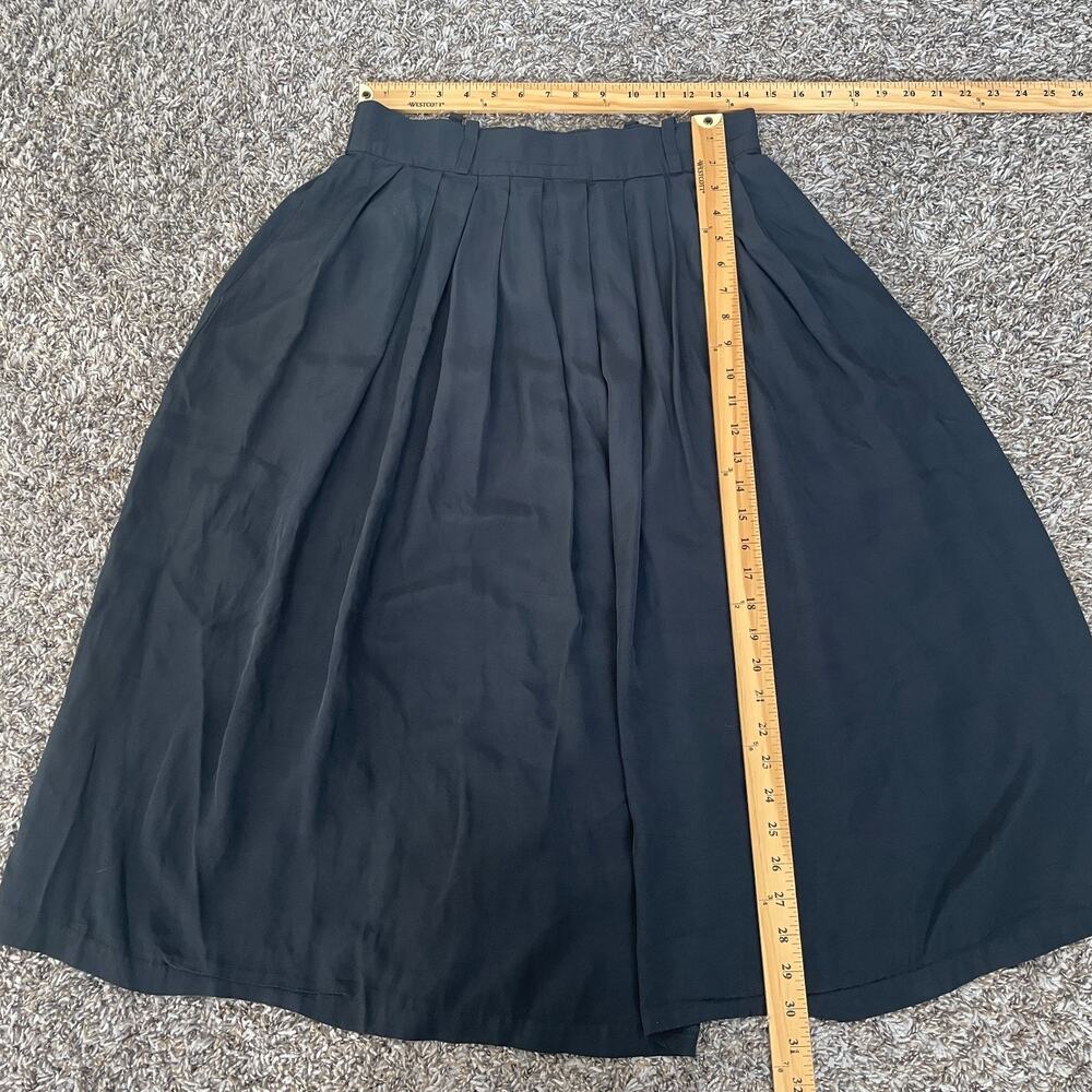 Vintage Pleated Skirt Size 16 Black Solid Midi ALine Minimal Academia Office 90s - Picture 12 of 13